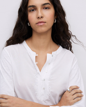 Henley Neck Embroidered Top