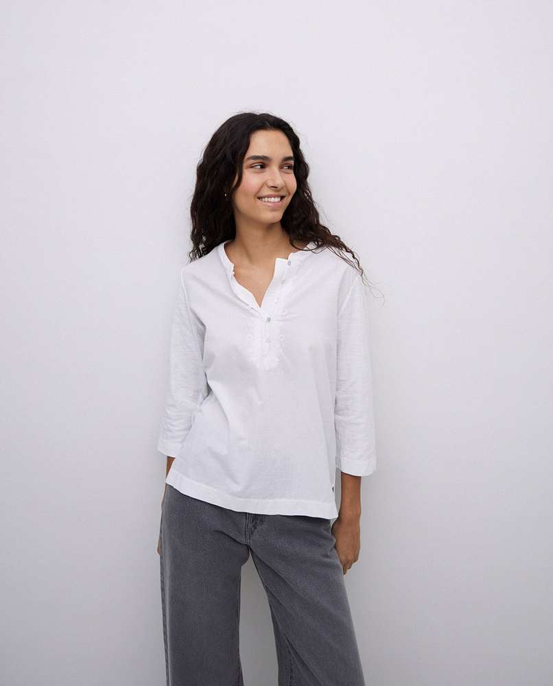 Henley Neck Embroidered Top