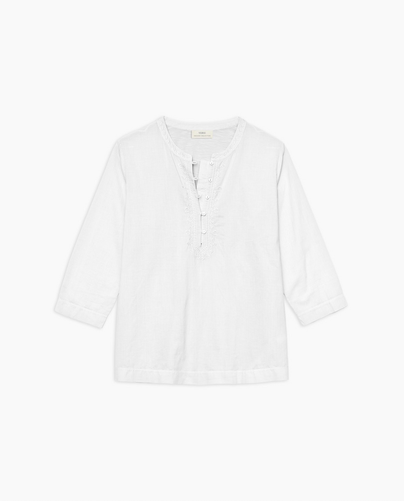Henley Neck Embroidered Top