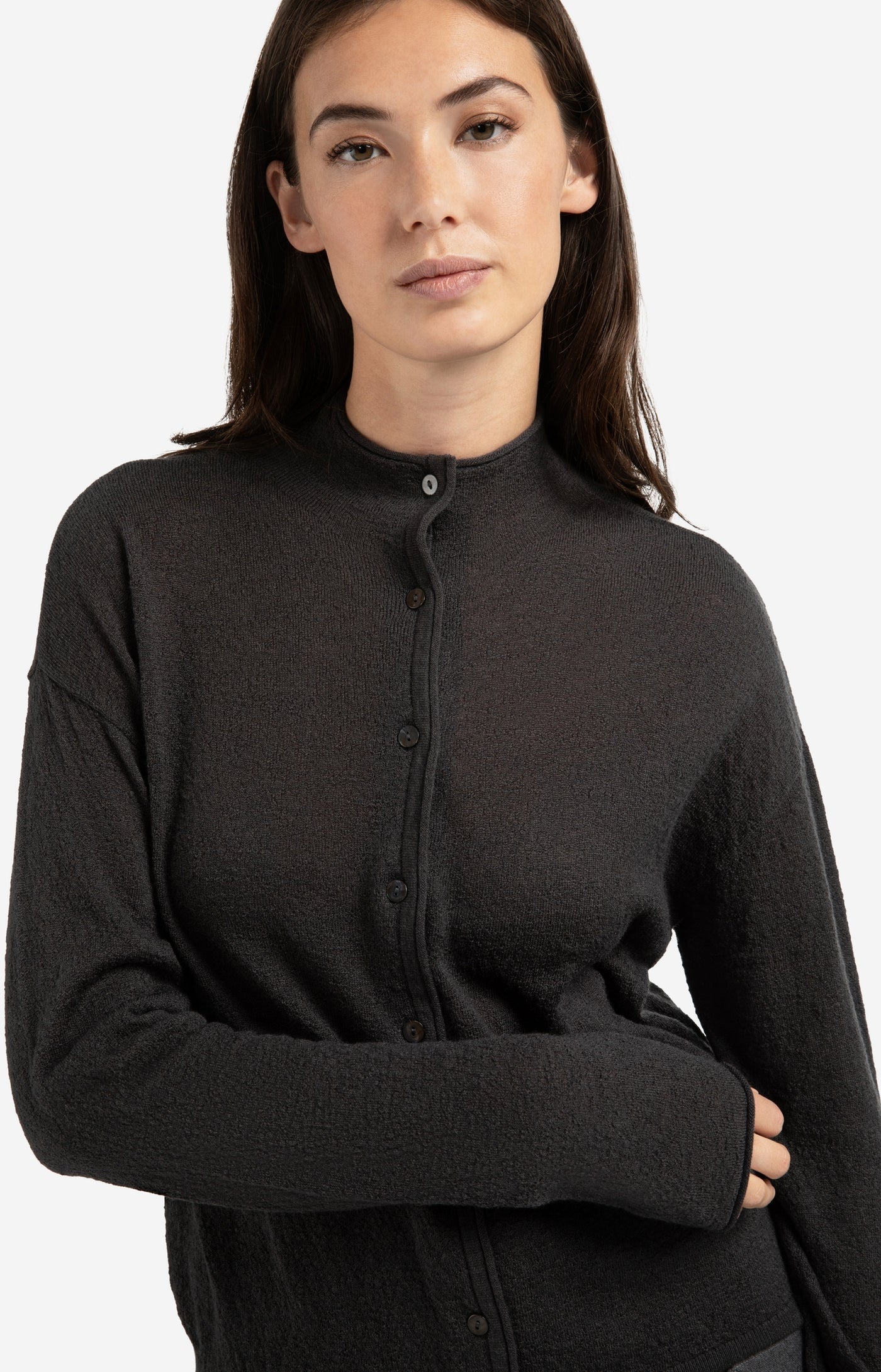Textured Cardigan with High Neckline