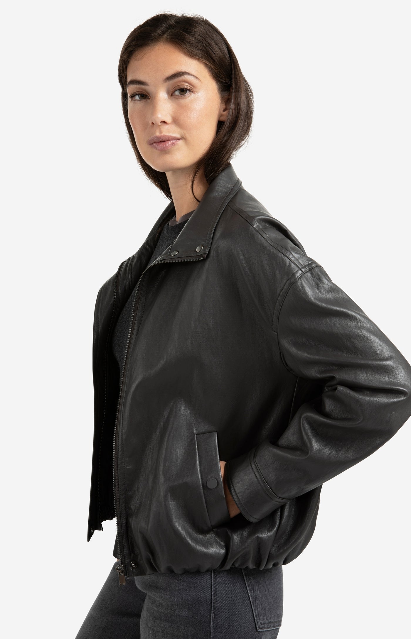 Faux Leather Balloon Hem Jacket