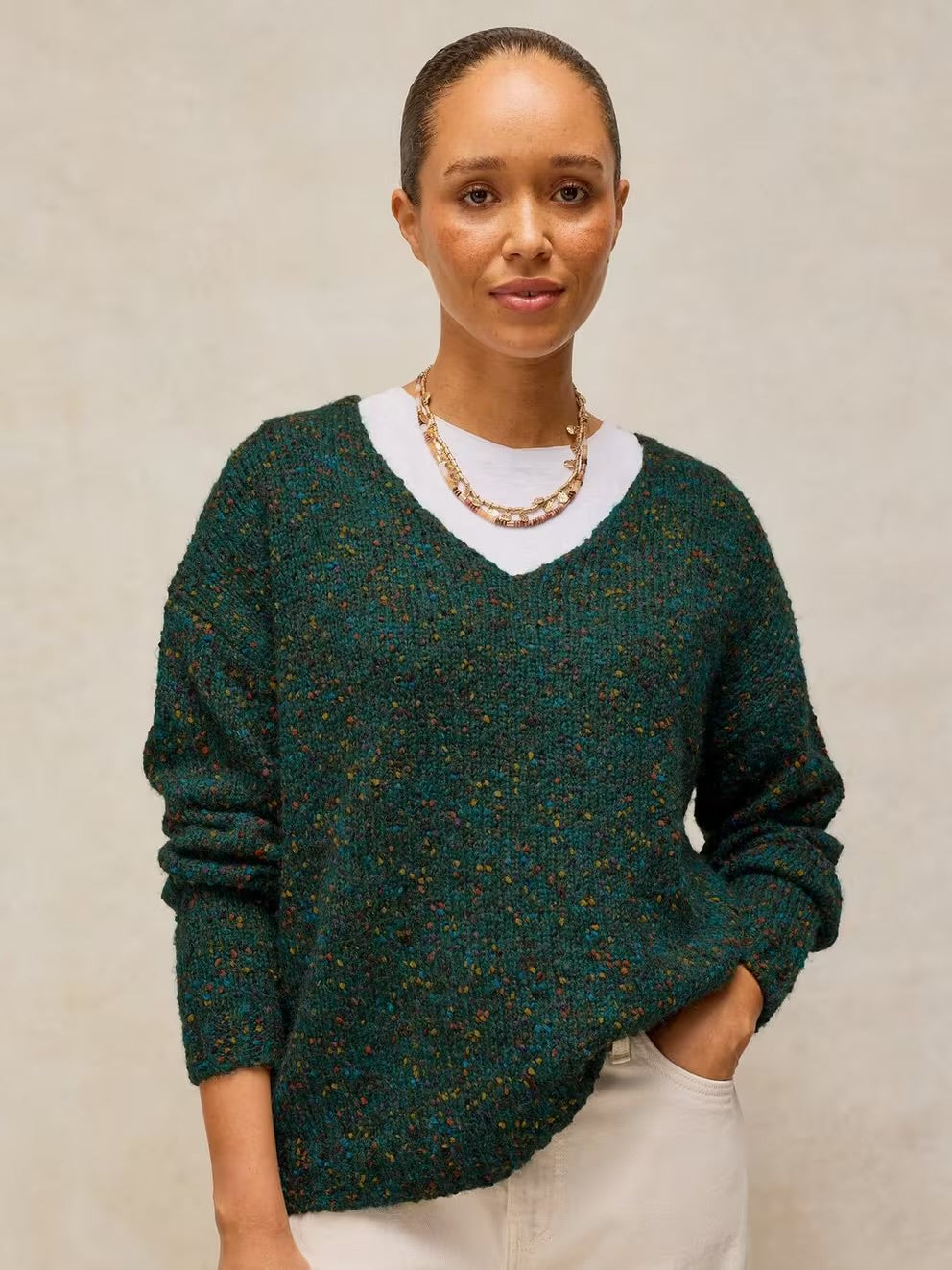 Textured V-Neck Jumper