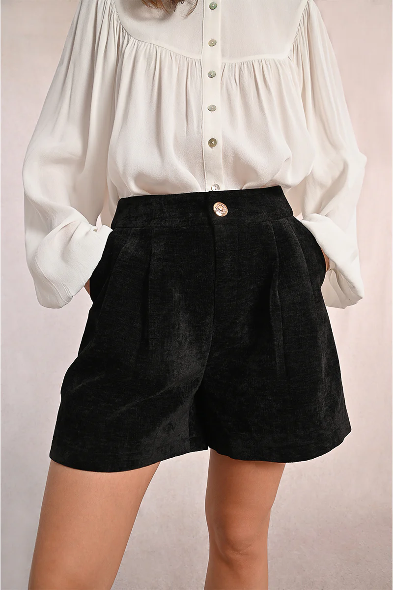 High-Waisted Velvet Shorts