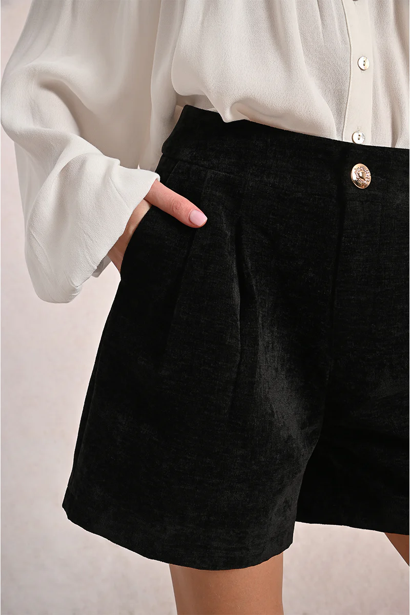 High-Waisted Velvet Shorts