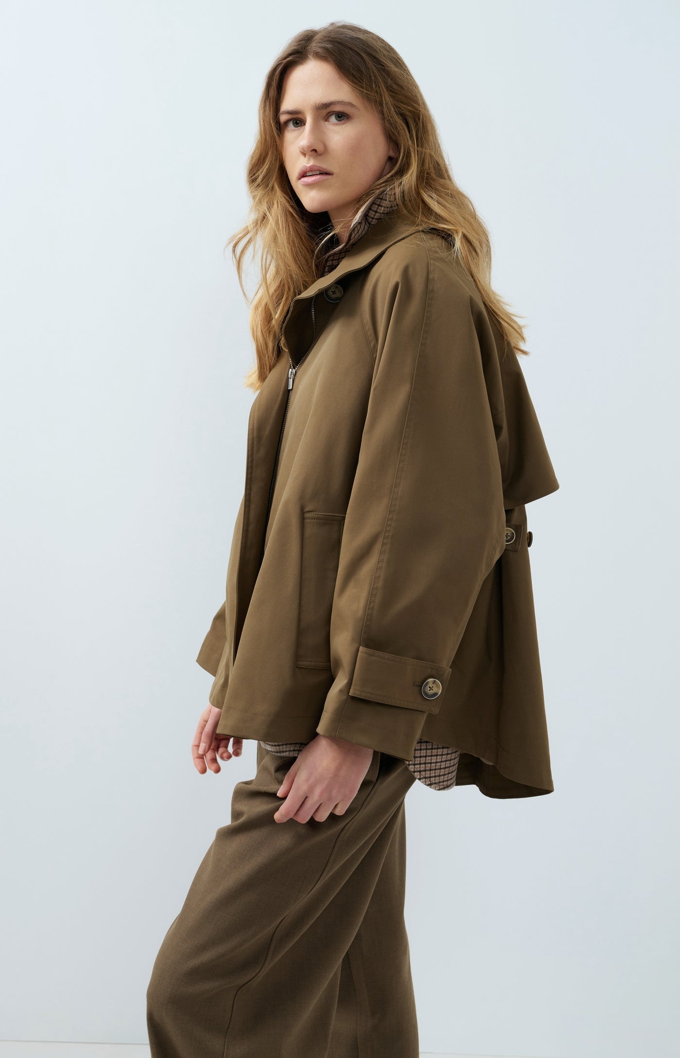 Woven A-Line Trench Coat