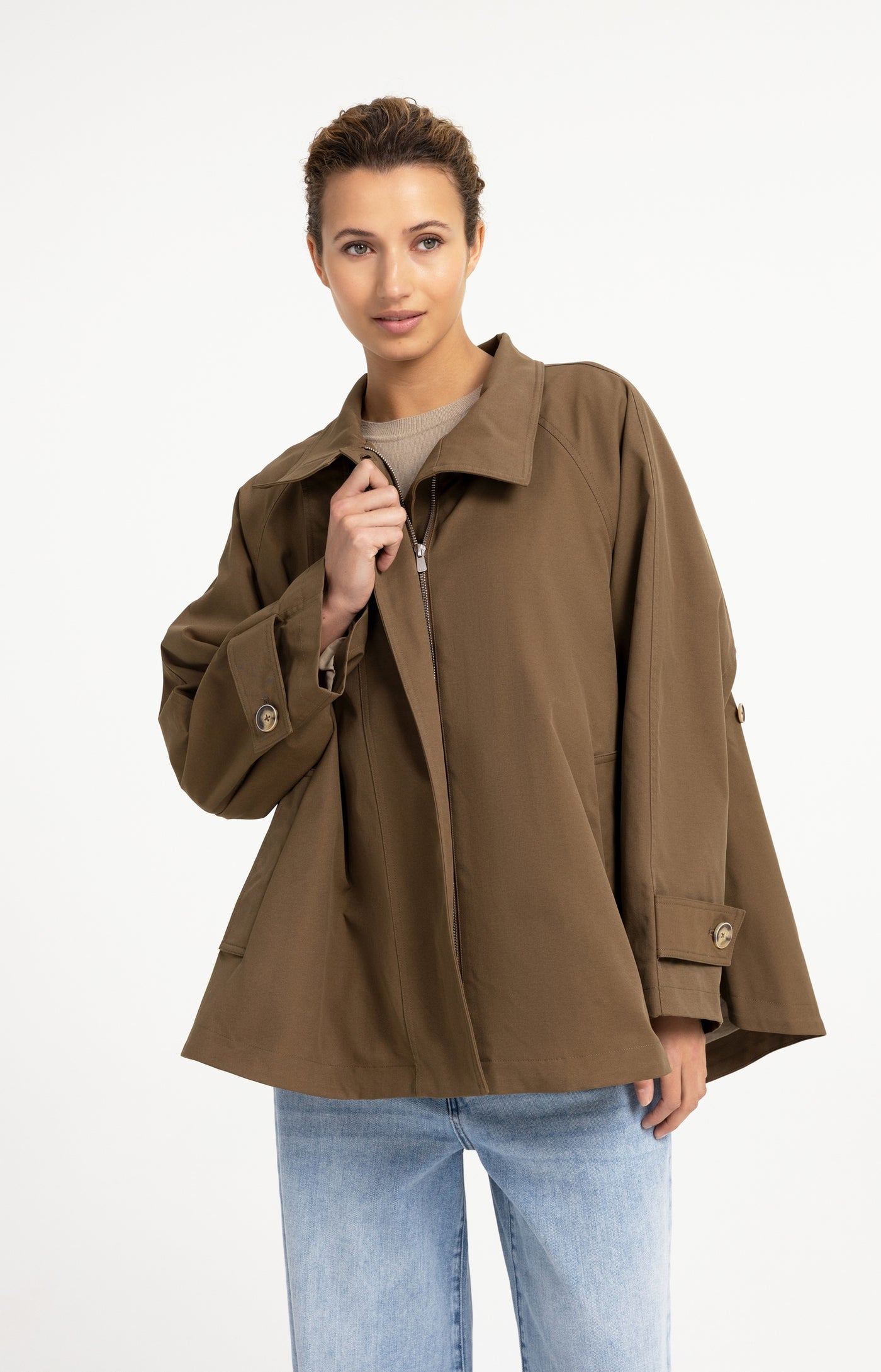 Woven A-Line Trench Coat