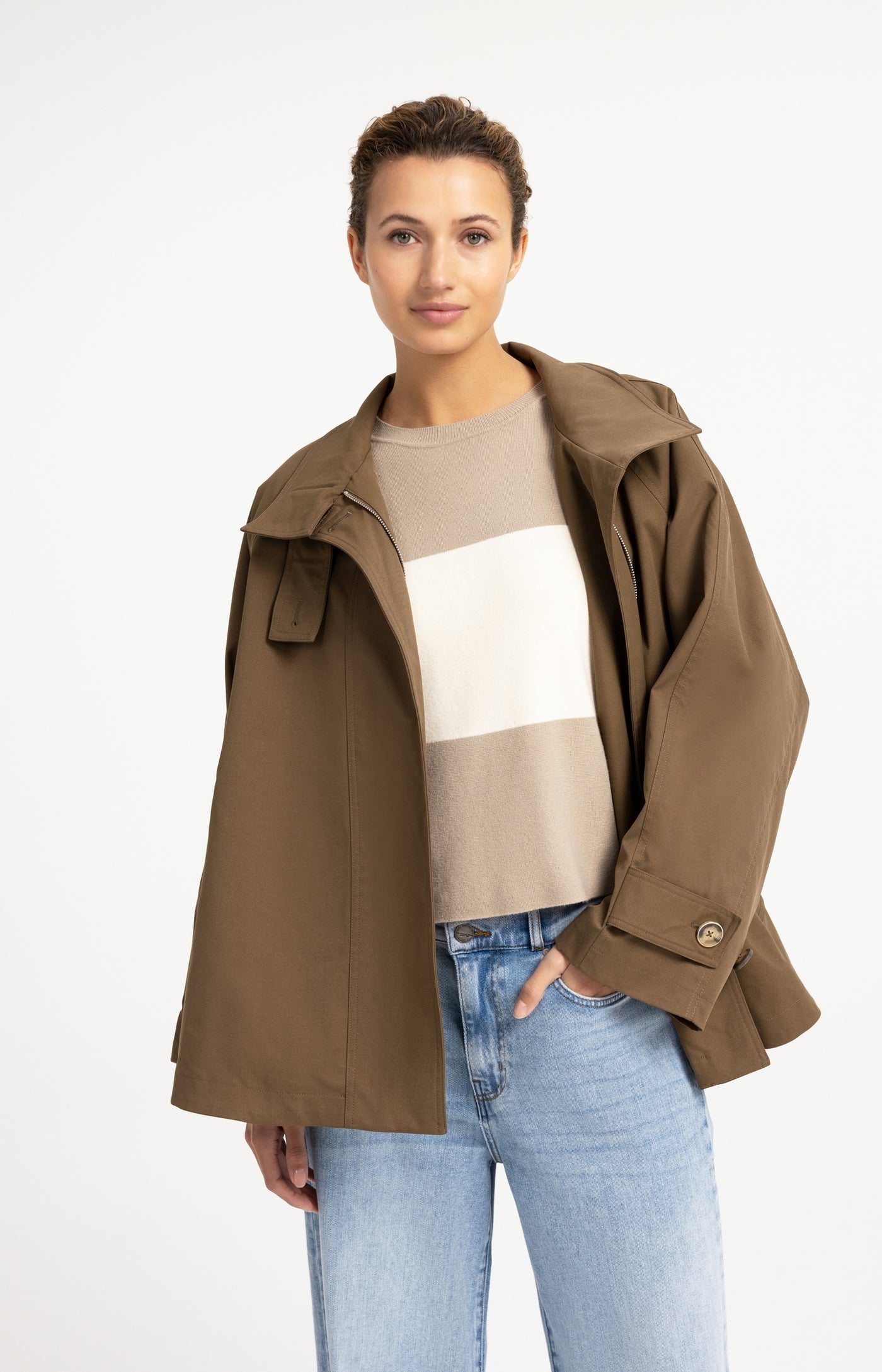Woven A-Line Trench Coat