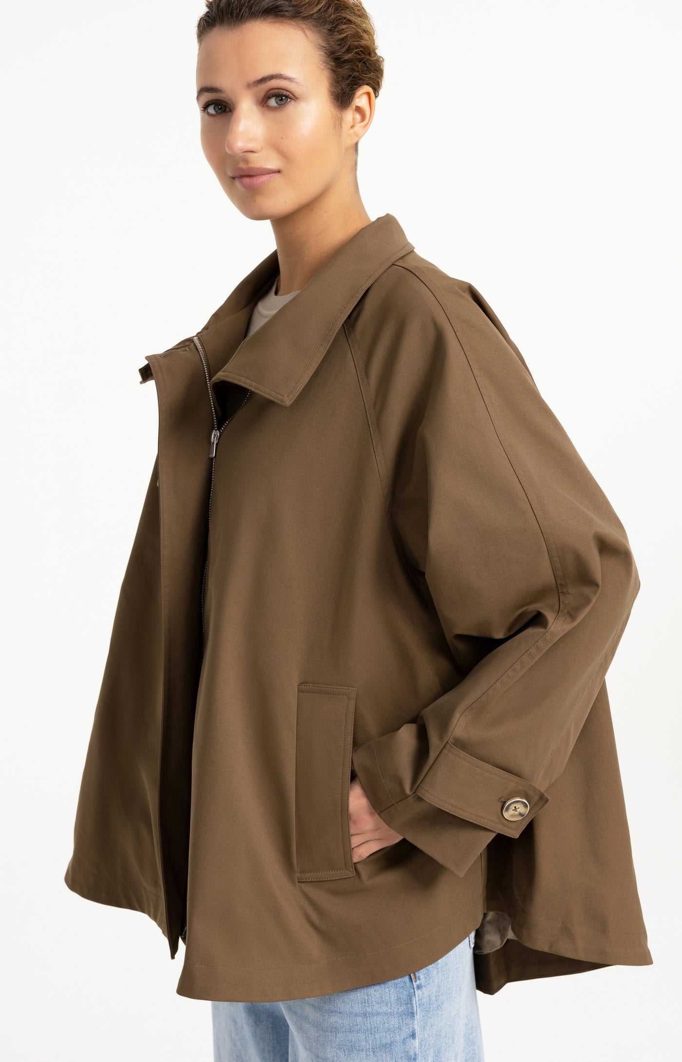 Woven A-Line Trench Coat