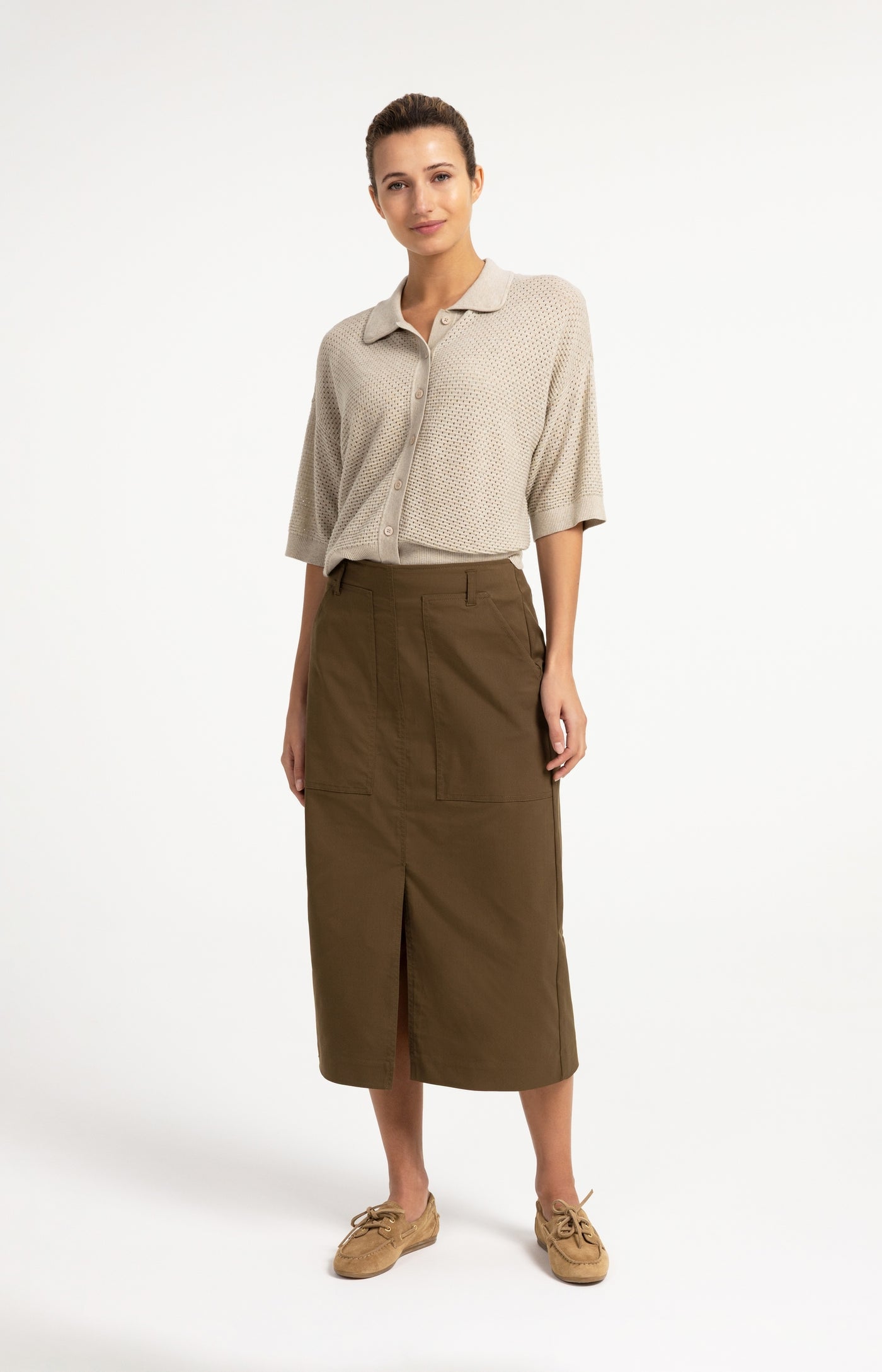 Woven Cargo Midi Skirt