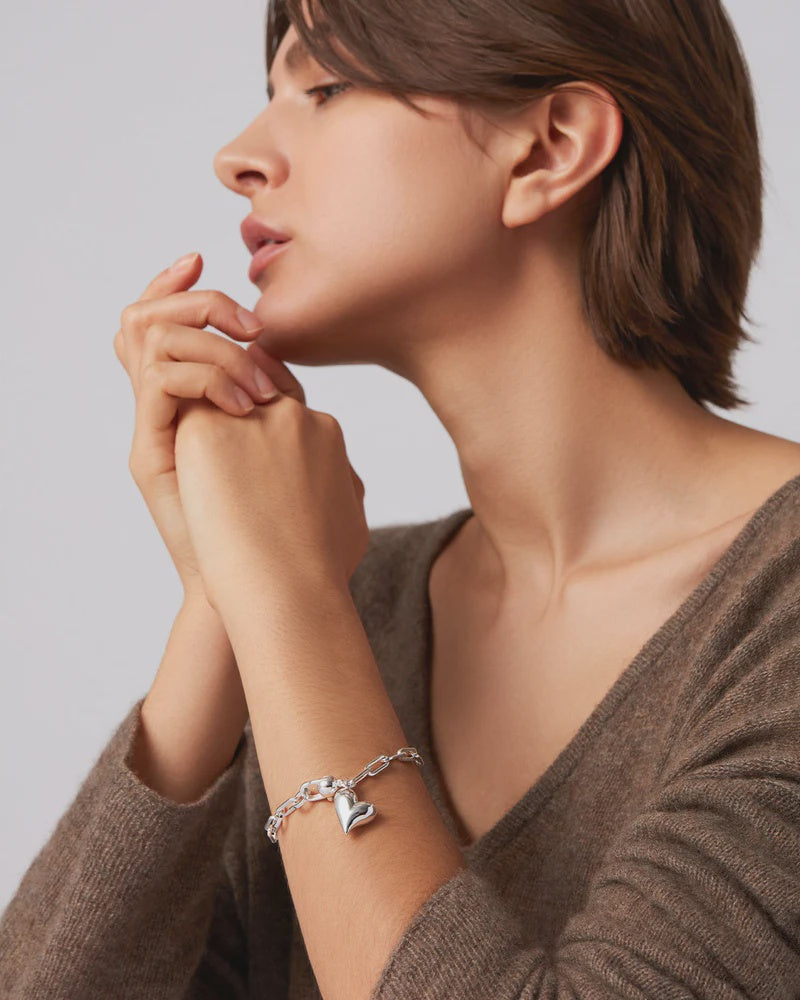 Puffy Heart Bracelet - Silver
