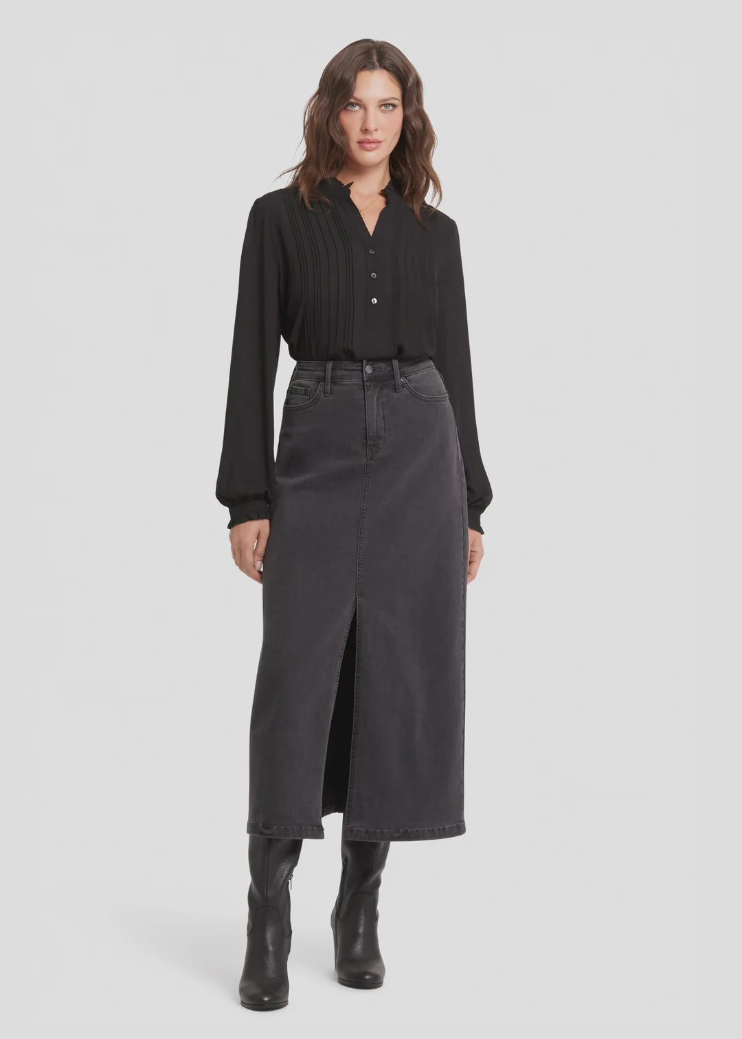 High Rise Long Skirt - Grey