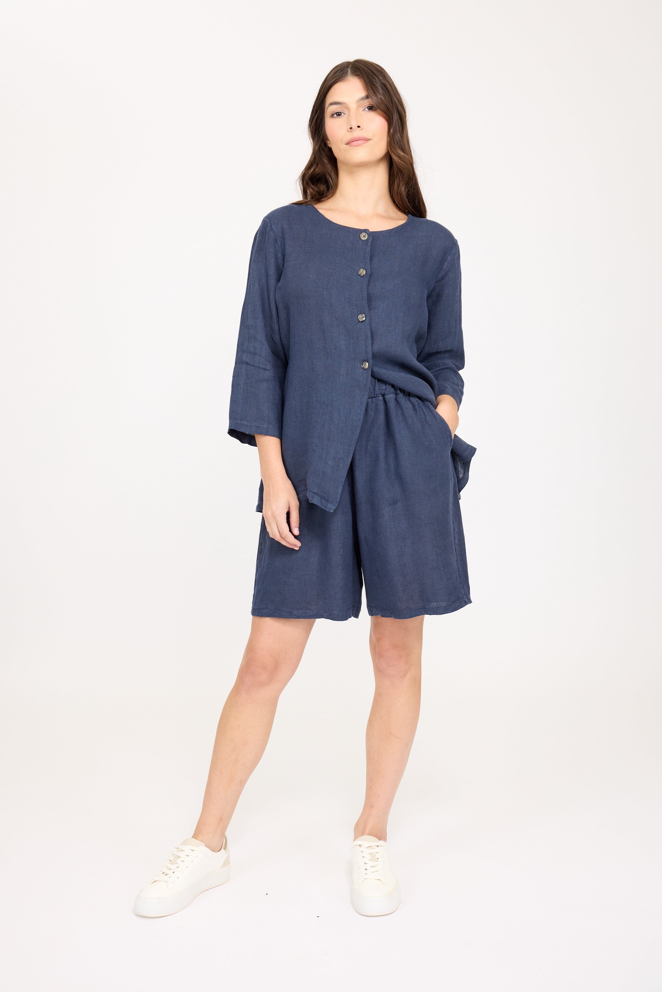 Rounded Open Bottom Linen Jacket