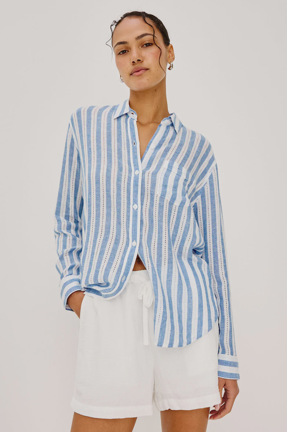 Charli Linen Button Down - Atlantis Stripe
