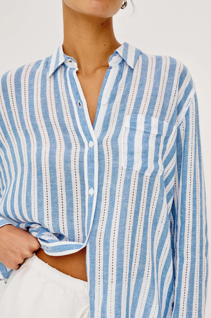 Charli Linen Button Down - Atlantis Stripe