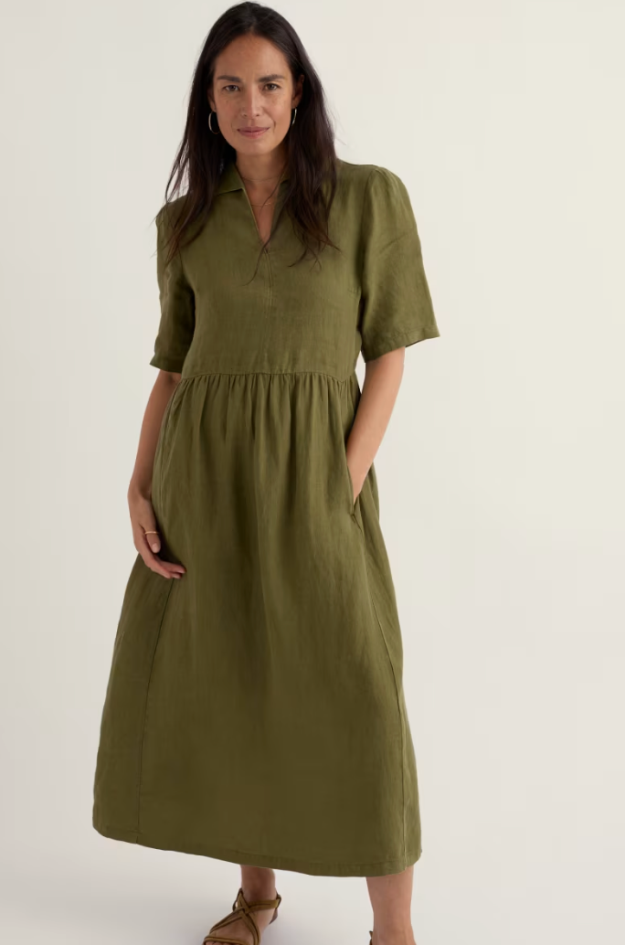 Fen Violet Linen Dress - Green