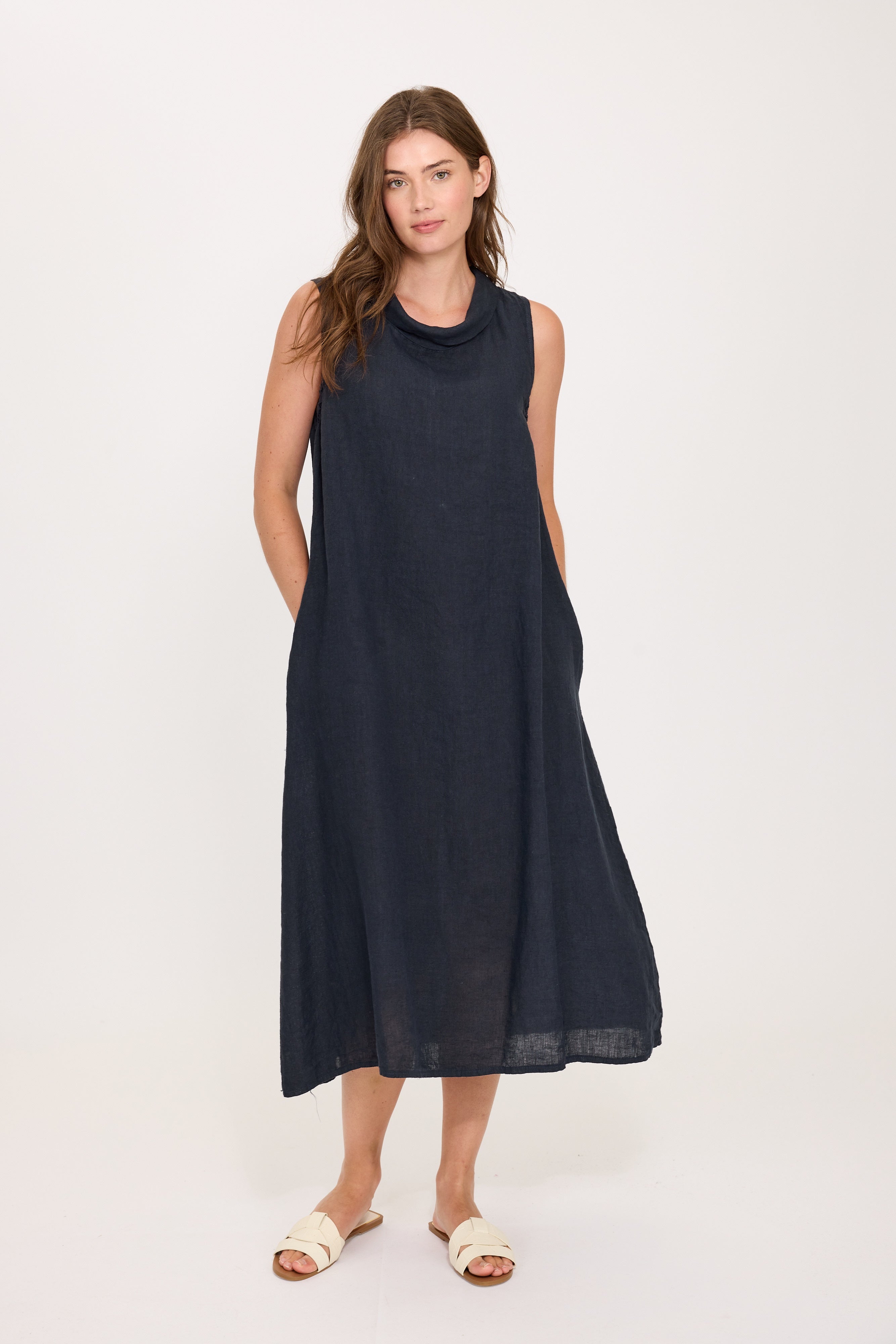 Maxi Cowl Neck Linen Dress