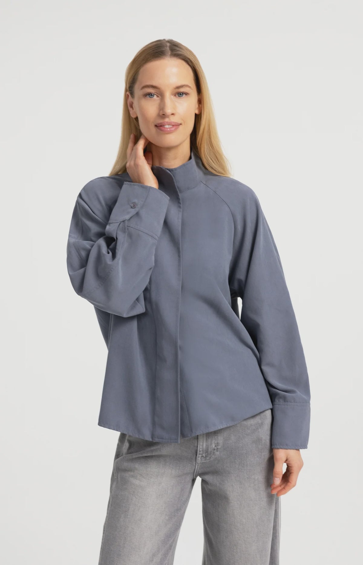 High Neck Blouse with Raglan Sleeve