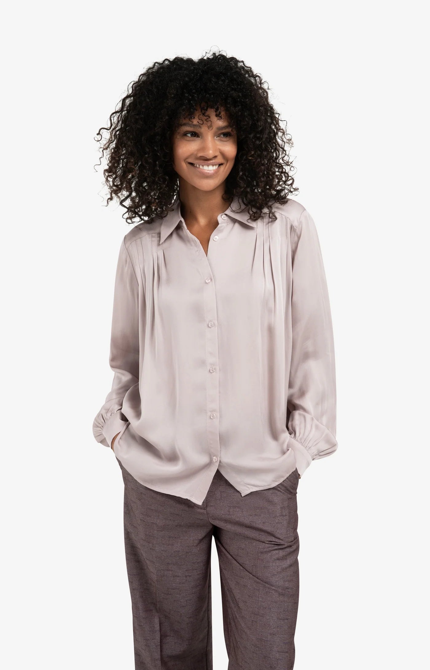 Satin Blouse with Pleated Details