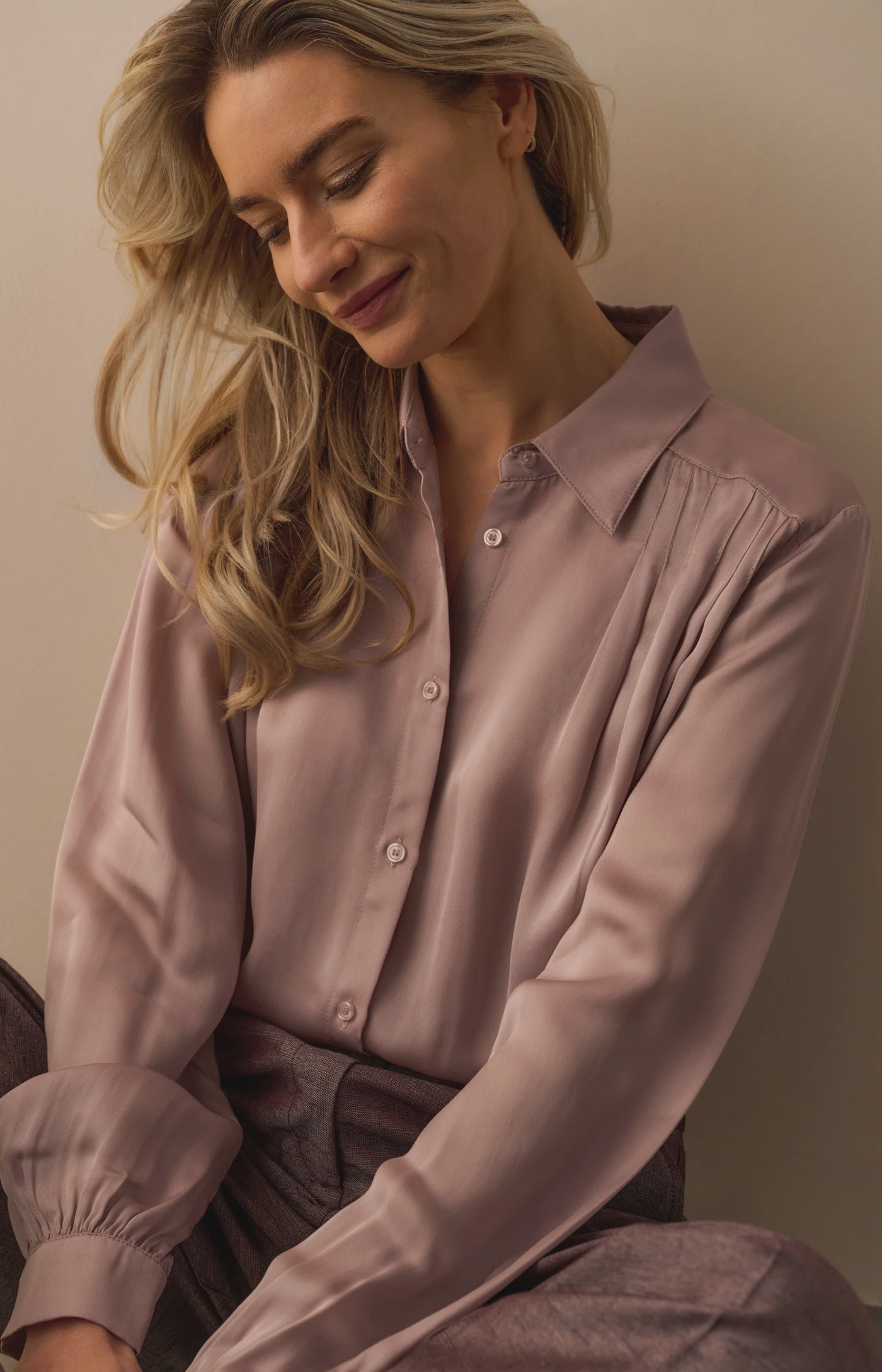 Satin Blouse with Pleated Details