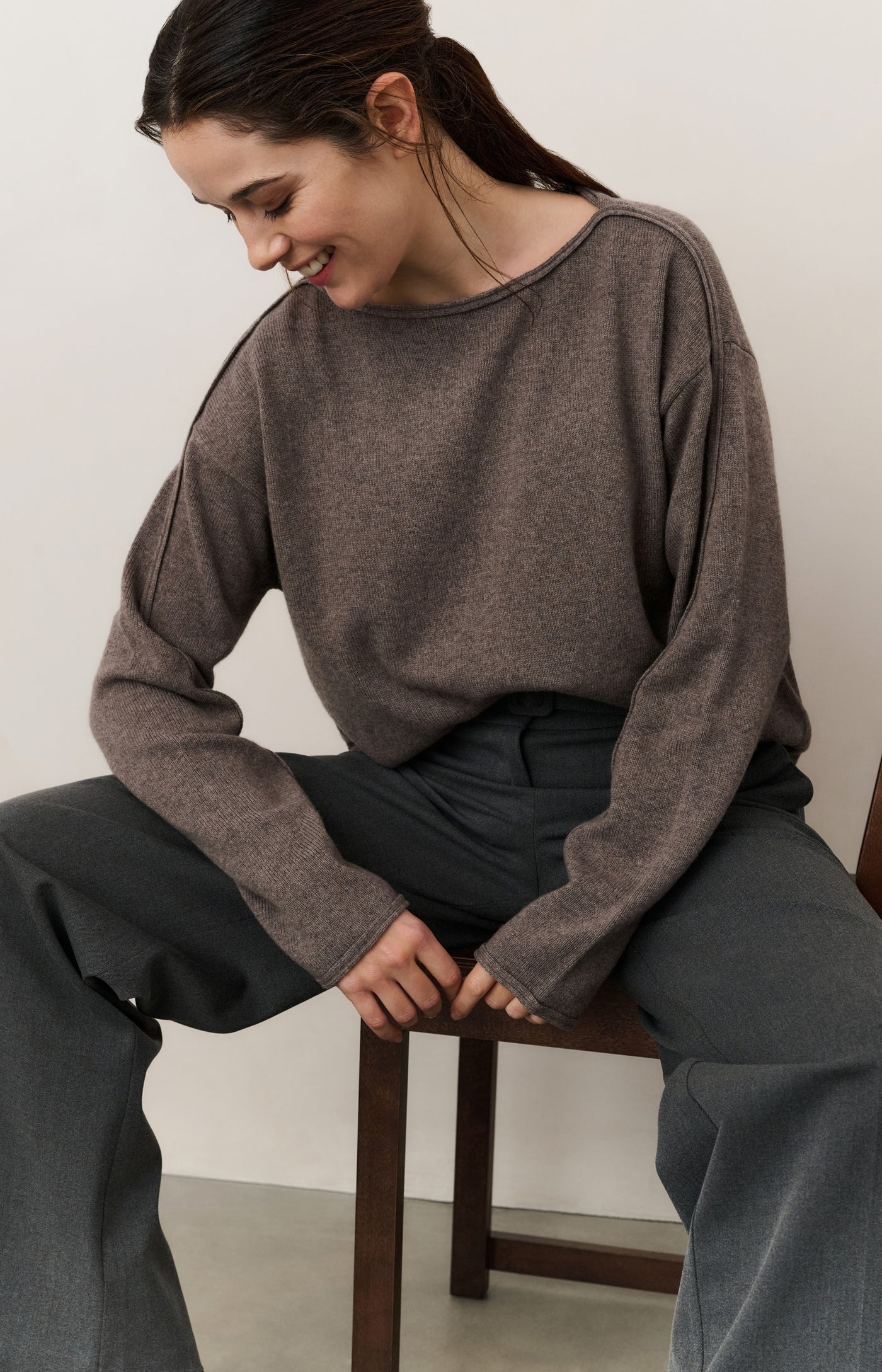 Boatneck Sweater with Seam Detail