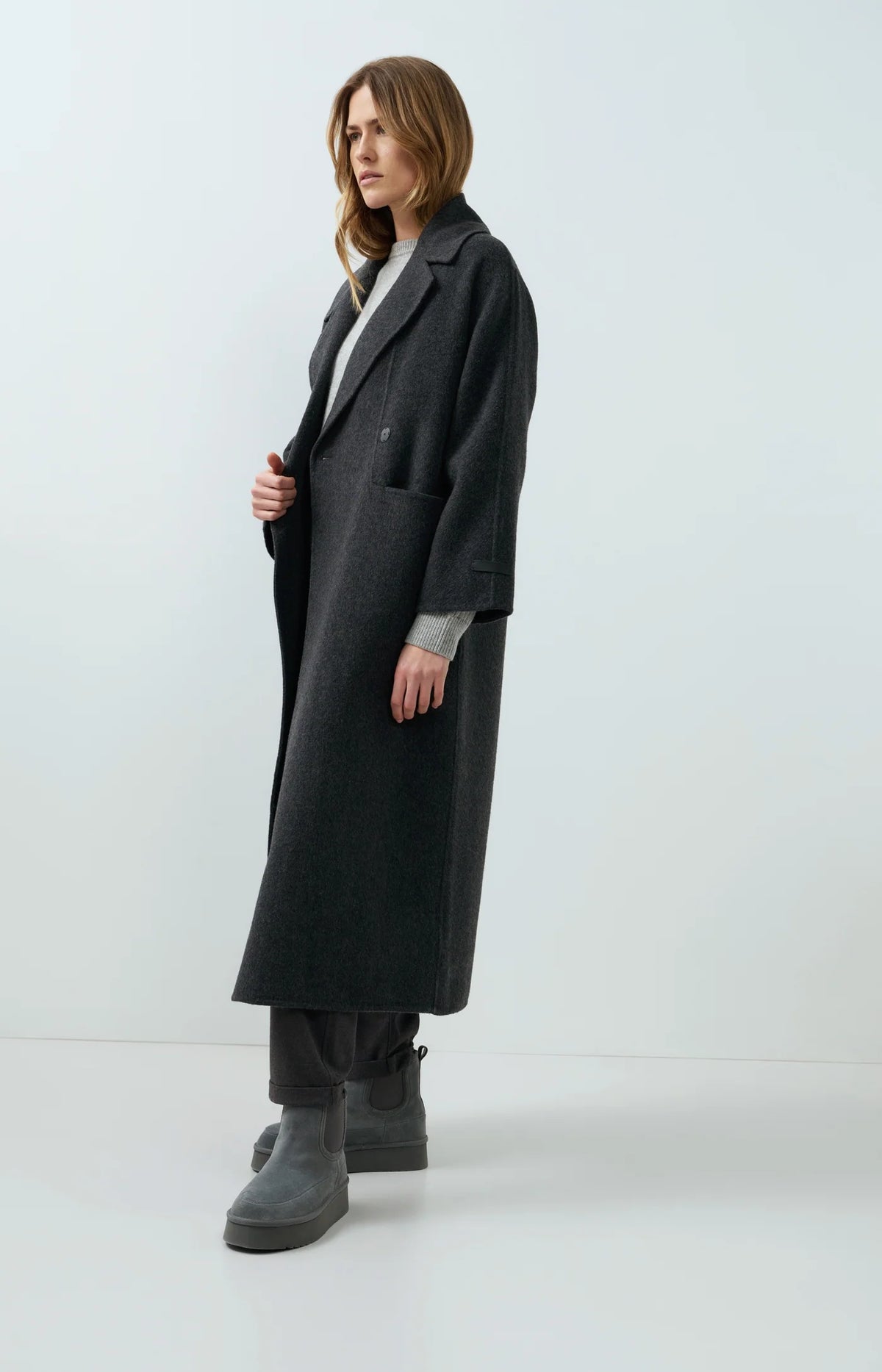 Extra Long Woven Wool Mix Coat