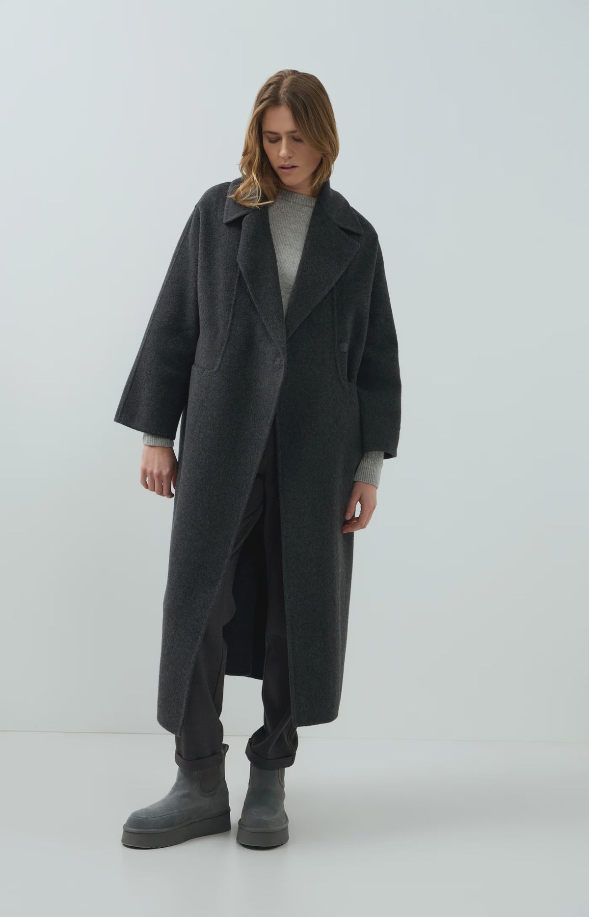 Extra Long Woven Wool Mix Coat