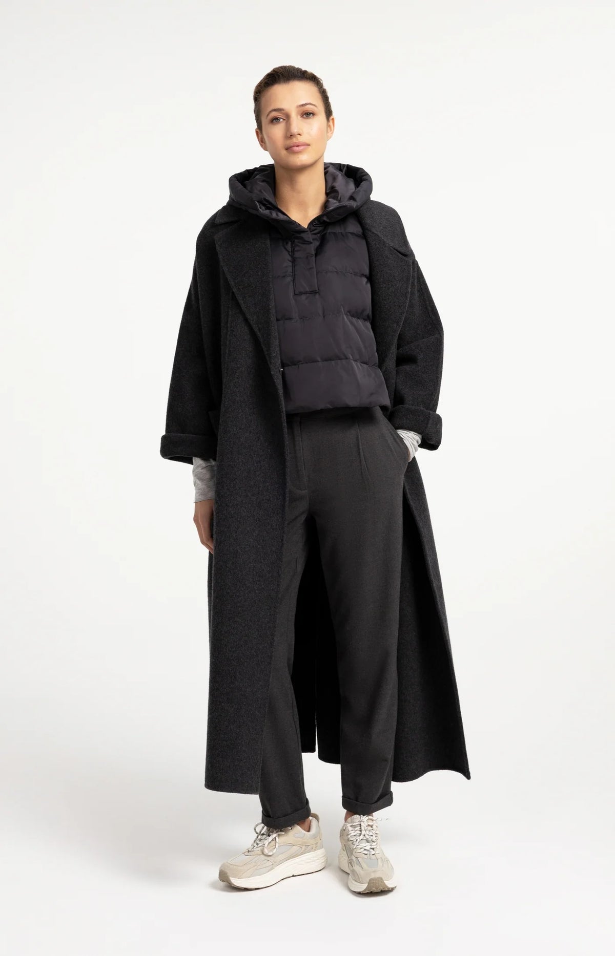 Extra Long Woven Wool Mix Coat