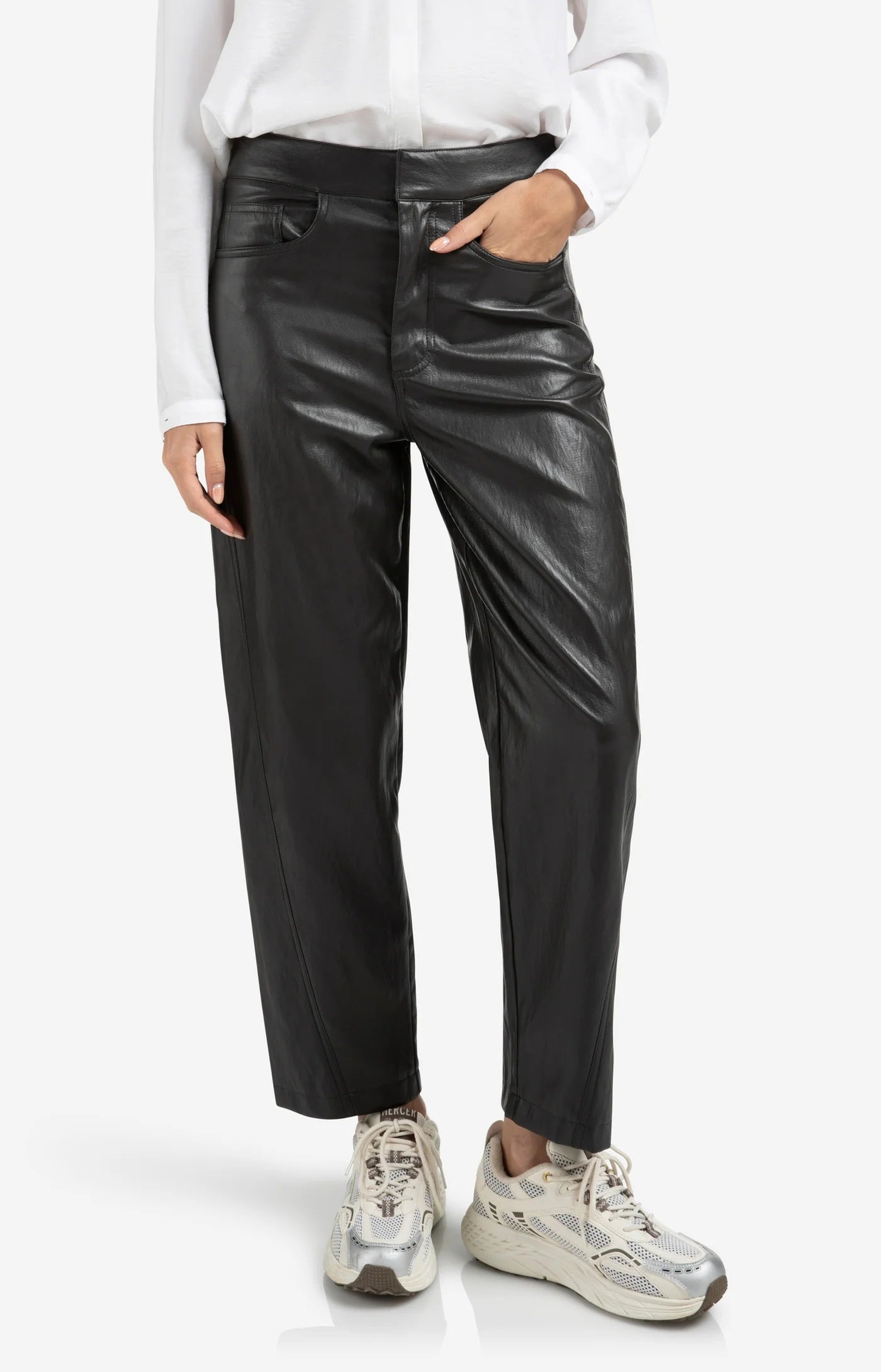 Faux Leather Barrel Trouser