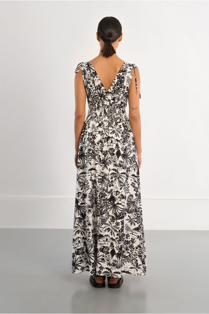Hawaii Print Smocked Maxi Dress