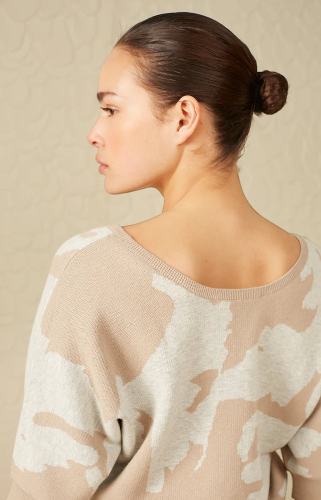 Jacquard V-Neck SS Sweater - Pure Cashmere Brown