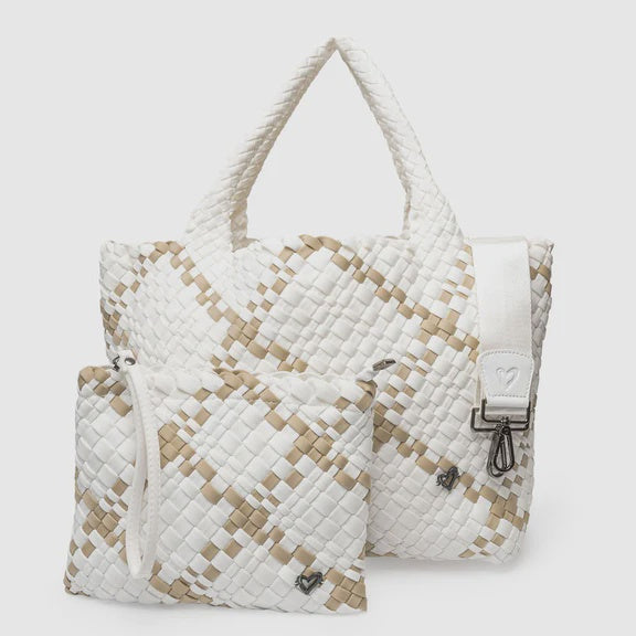 London Large Woven Tote - White & Tan