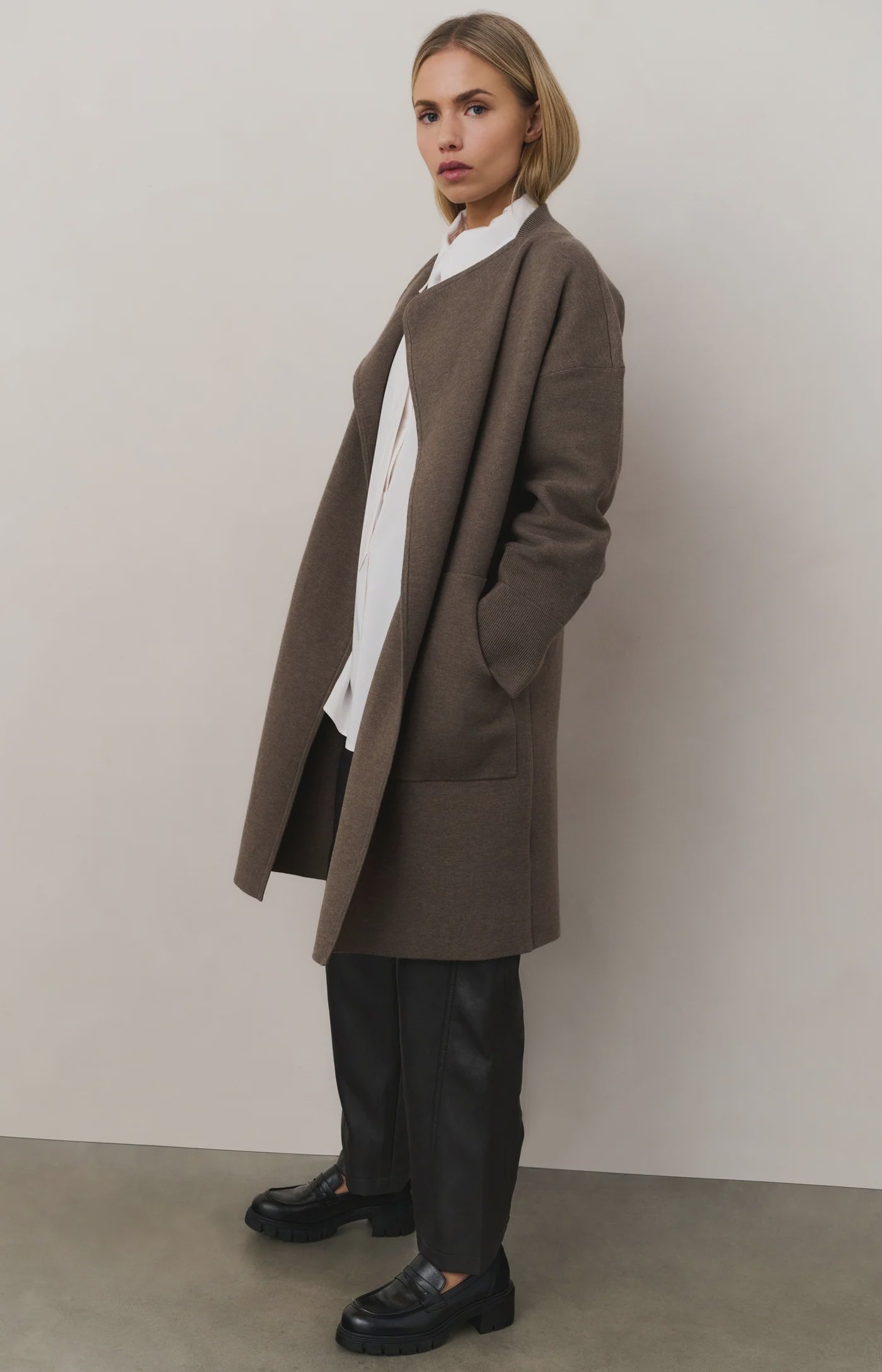 Long Coatigan with Patch Pockets