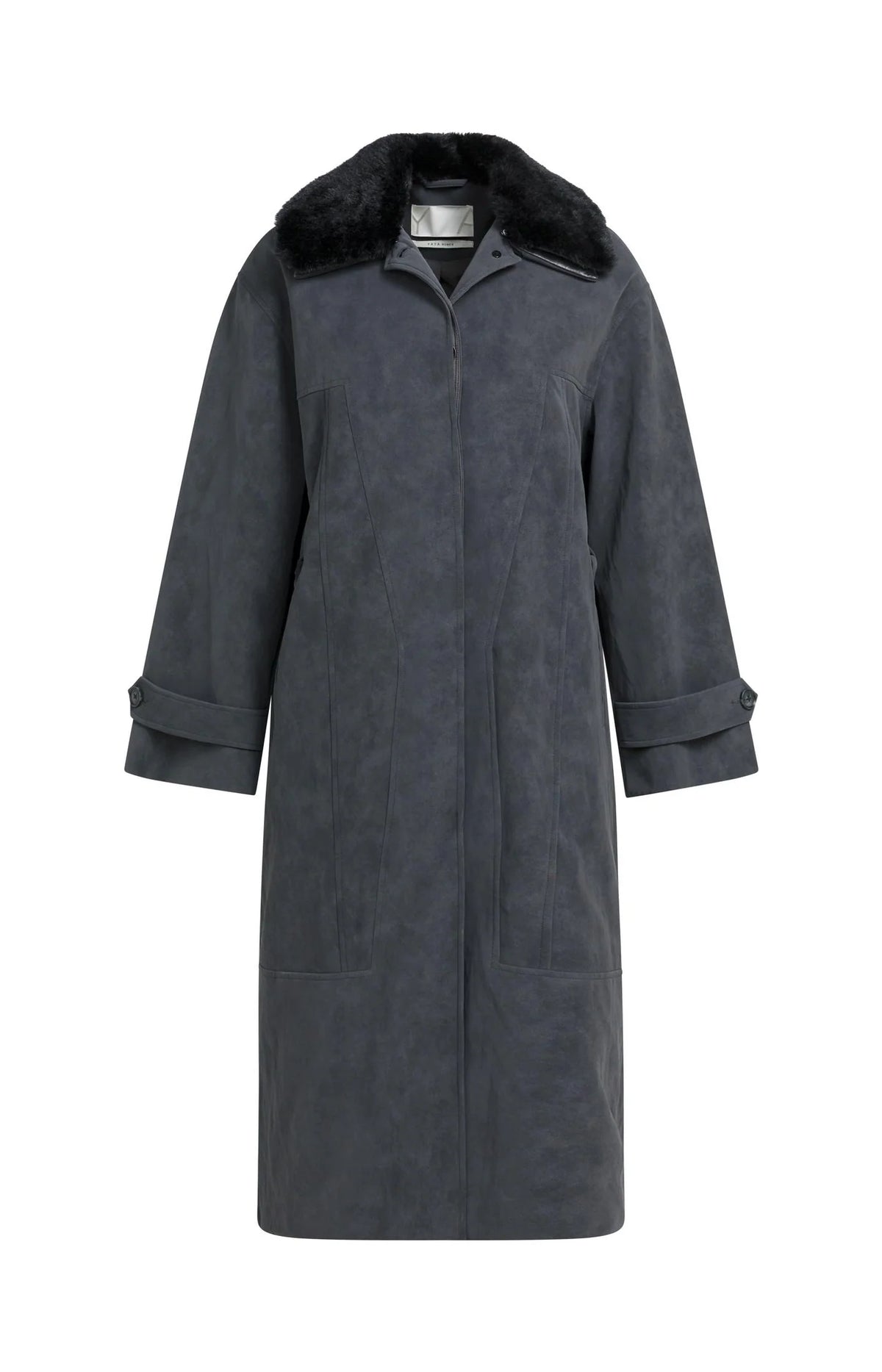 Long Faux Suede Coat with Detachable Collar