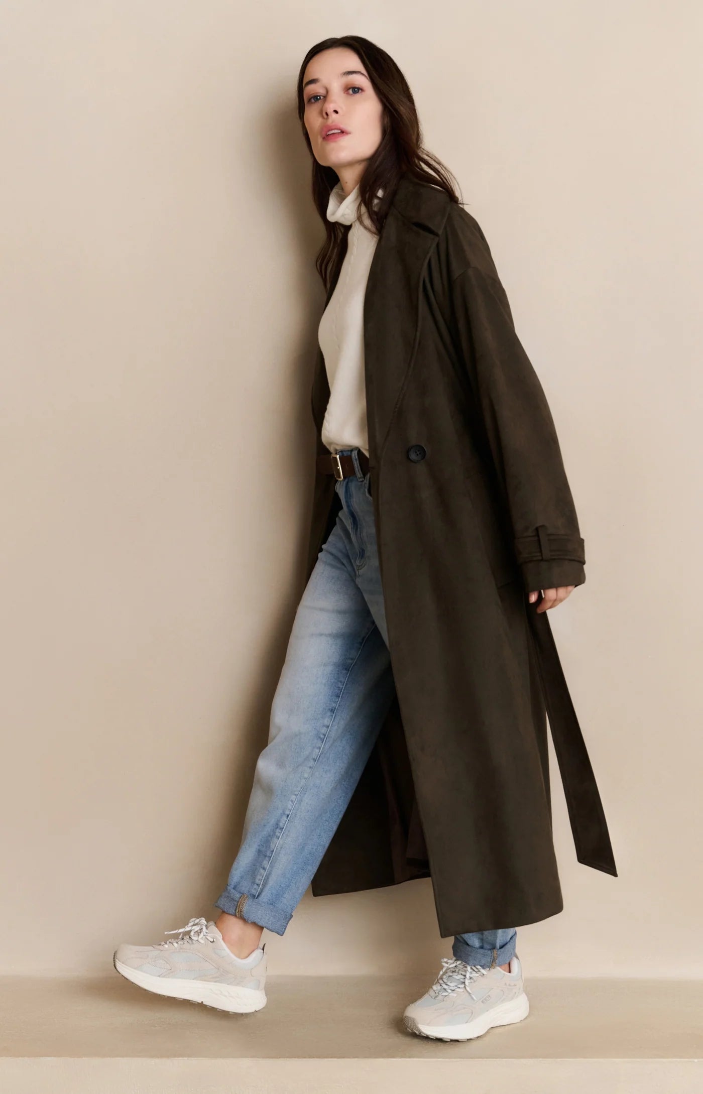 Oversized Long Line Suedine Coat
