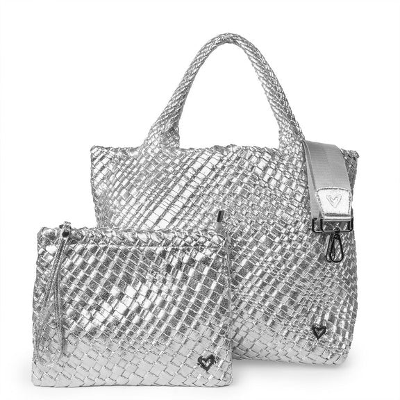 London Large Woven Tote - Silver