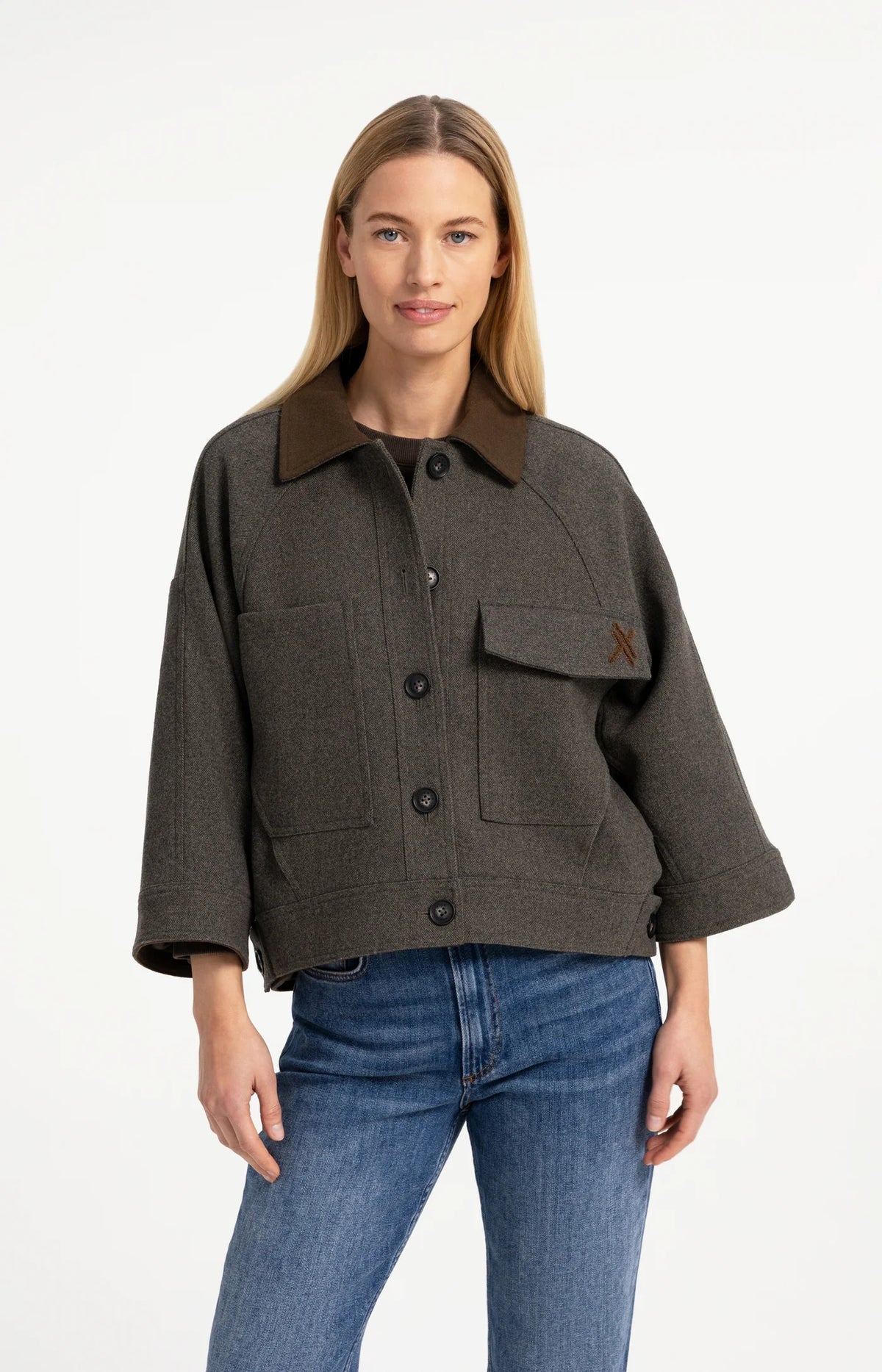 Oversized Wool Mix Jacket w Contrast Collar