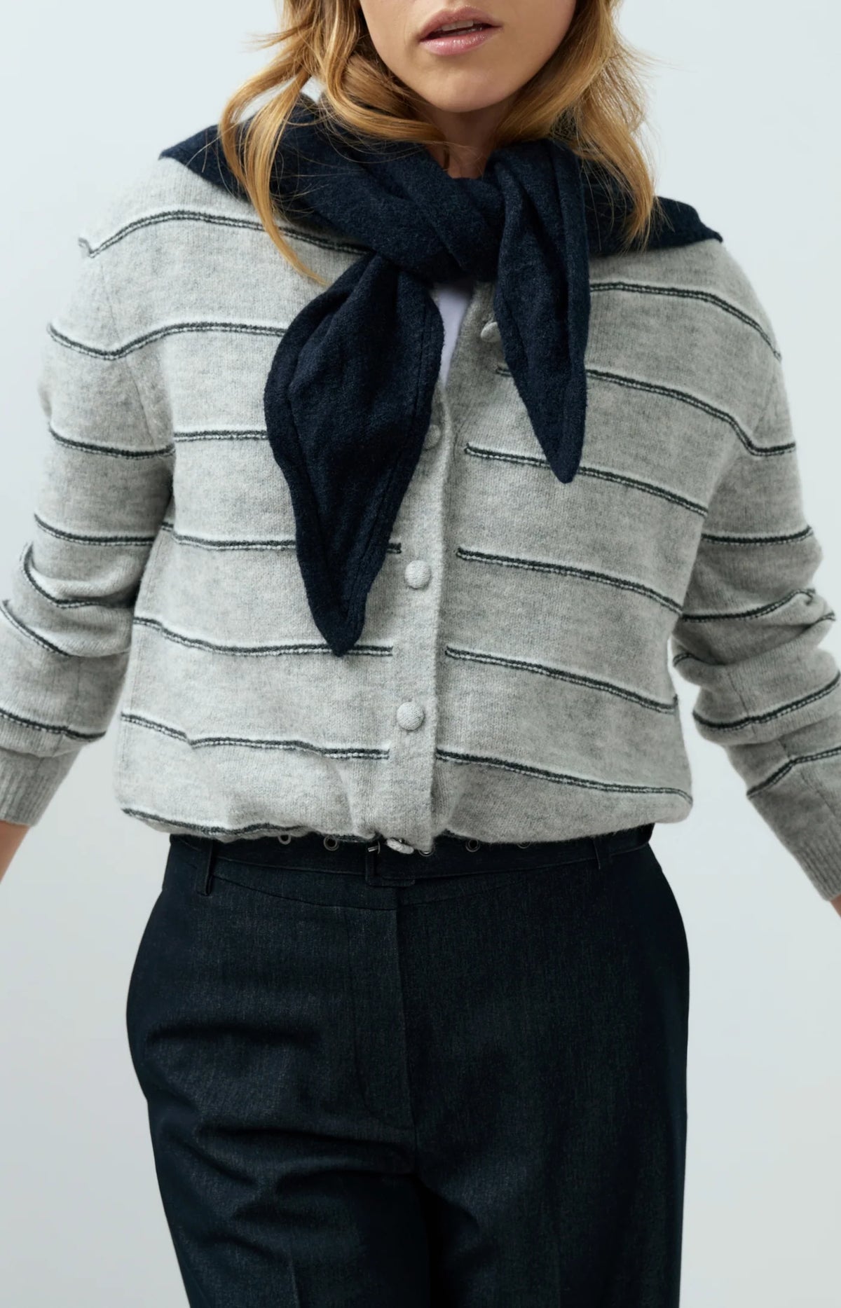 Striped Knitted Cardigan w Tie Detail