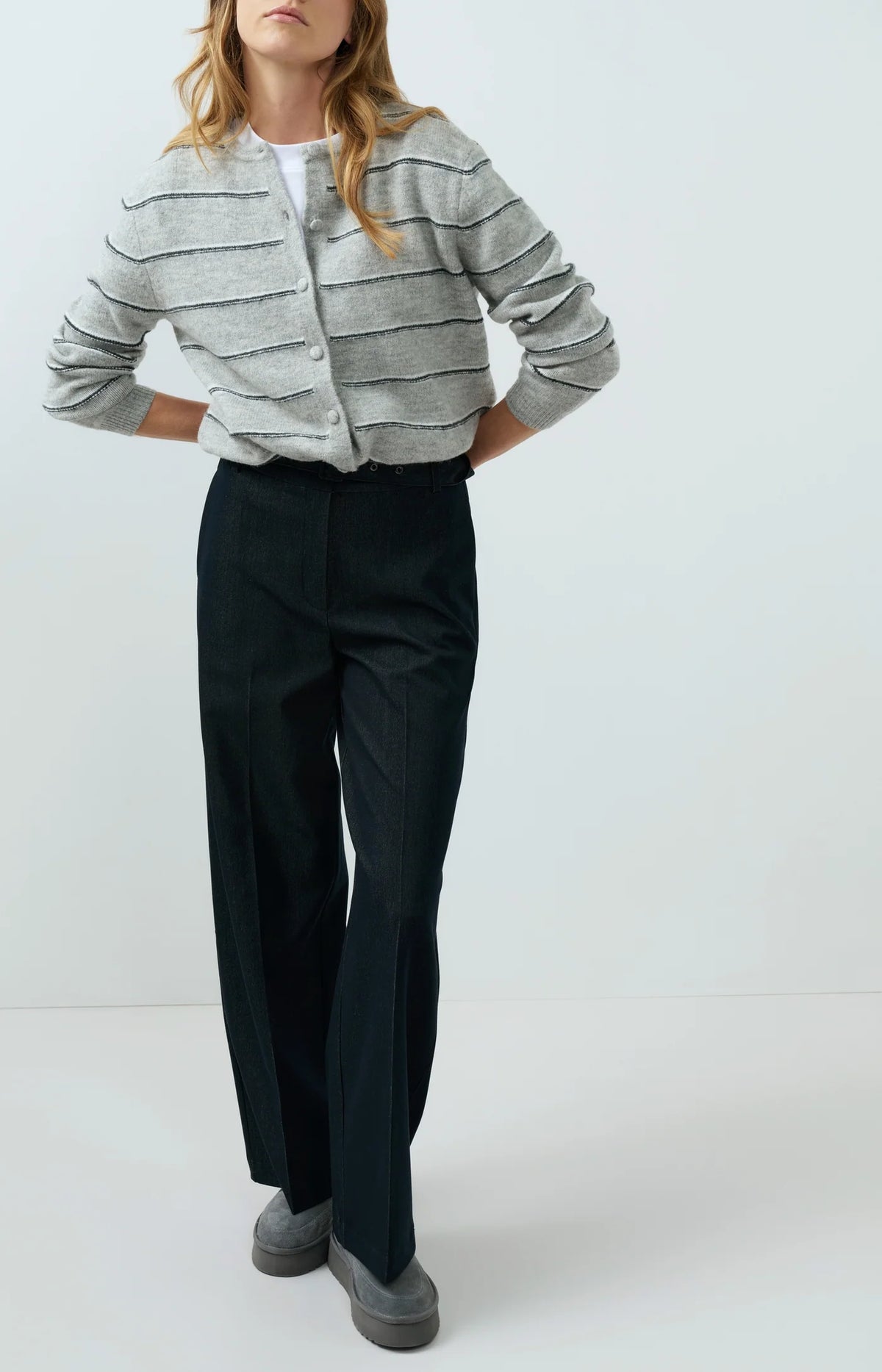 Striped Knitted Cardigan w Tie Detail