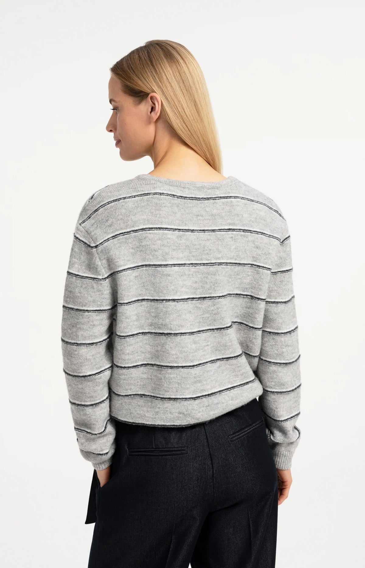 Striped Knitted Cardigan w Tie Detail