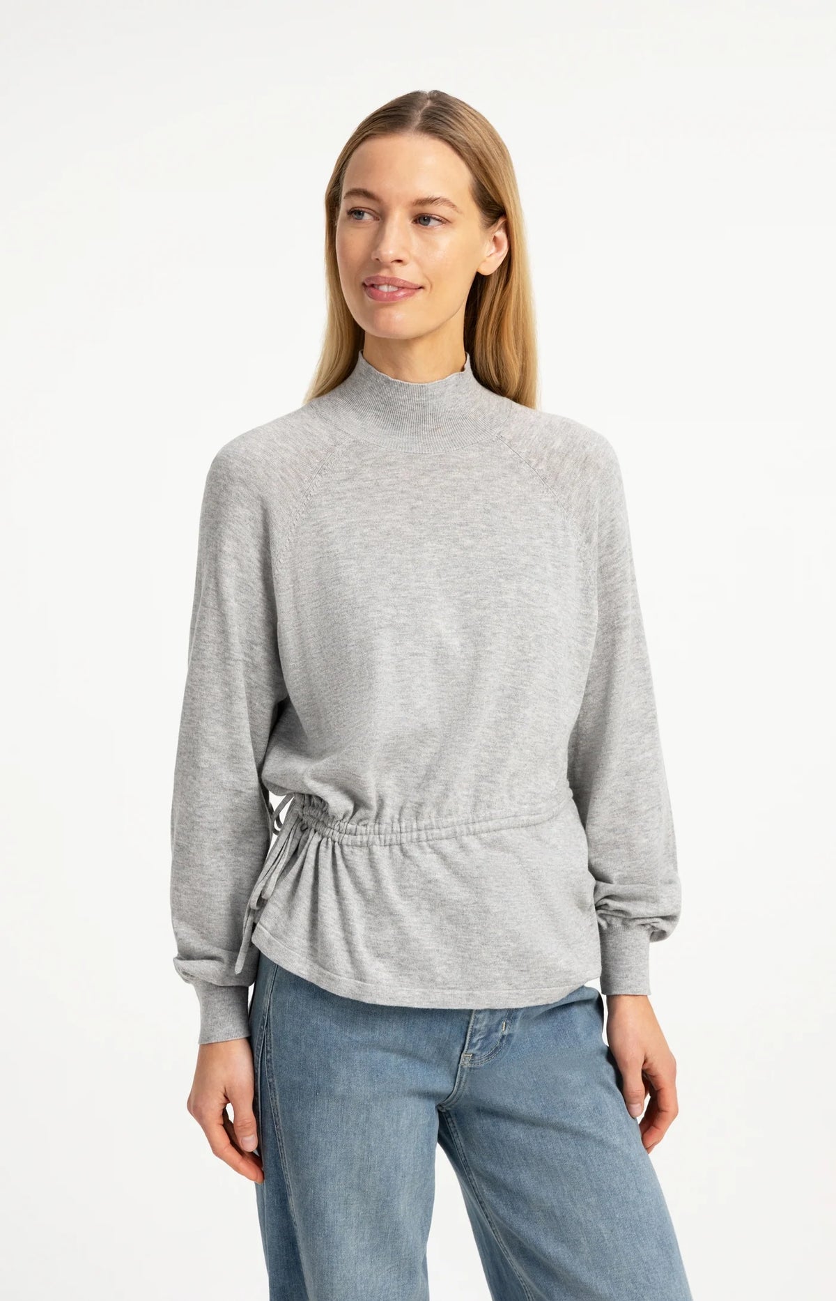 High Neck Sweater with Waist Cord