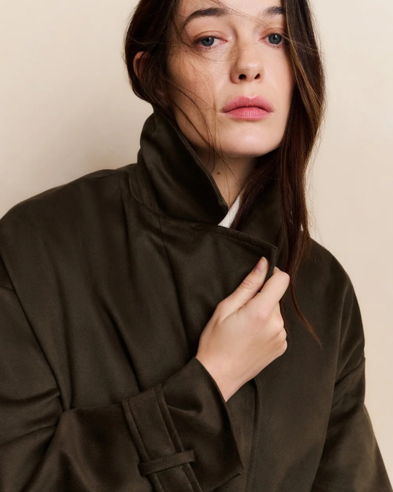 Oversized Long Line Suedine Coat