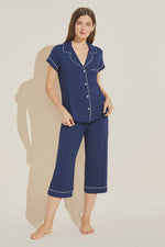 Gisele Short Sleeve Cropped PJ Set Navy/Ivory