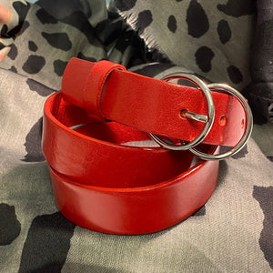 Double Loop Italian Leather Belt - Red