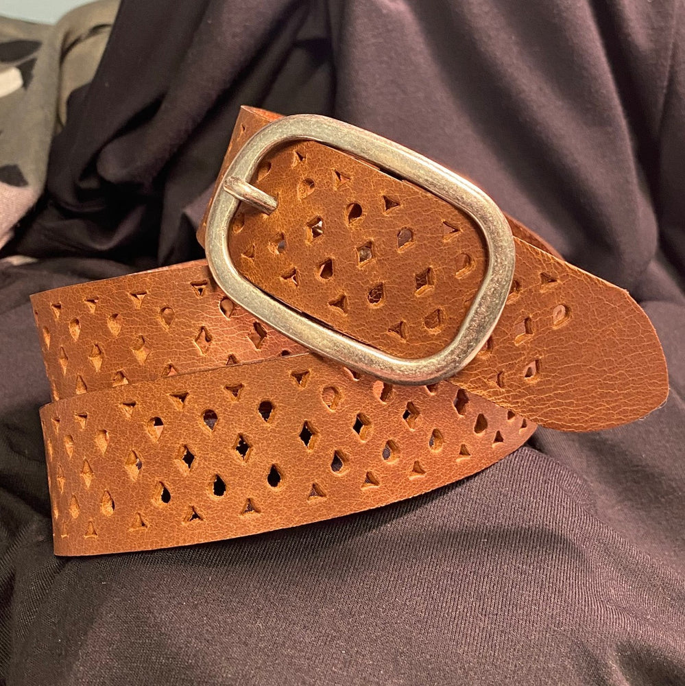 Perforated Italian Leather Belt - Brown