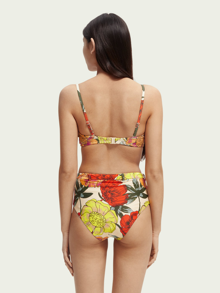 Allover Printed Bandeau Bikini Top and High Waist Bikini Bottom