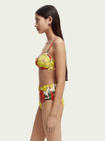 Allover Printed Bandeau Bikini Top and High Waist Bikini Bottom
